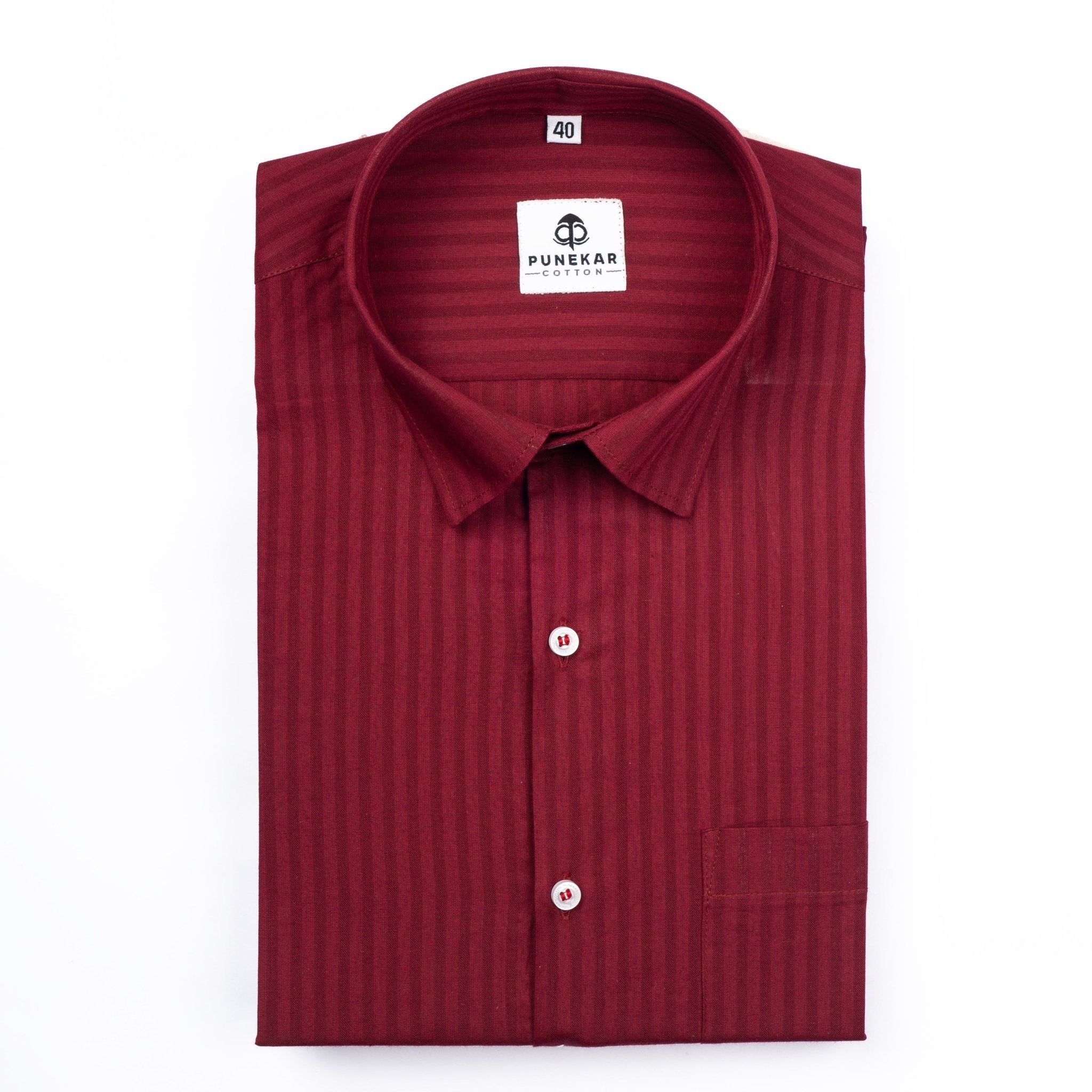 Maroon Color vertical Cotton stripe Shirt For Men - Punekar Cotton