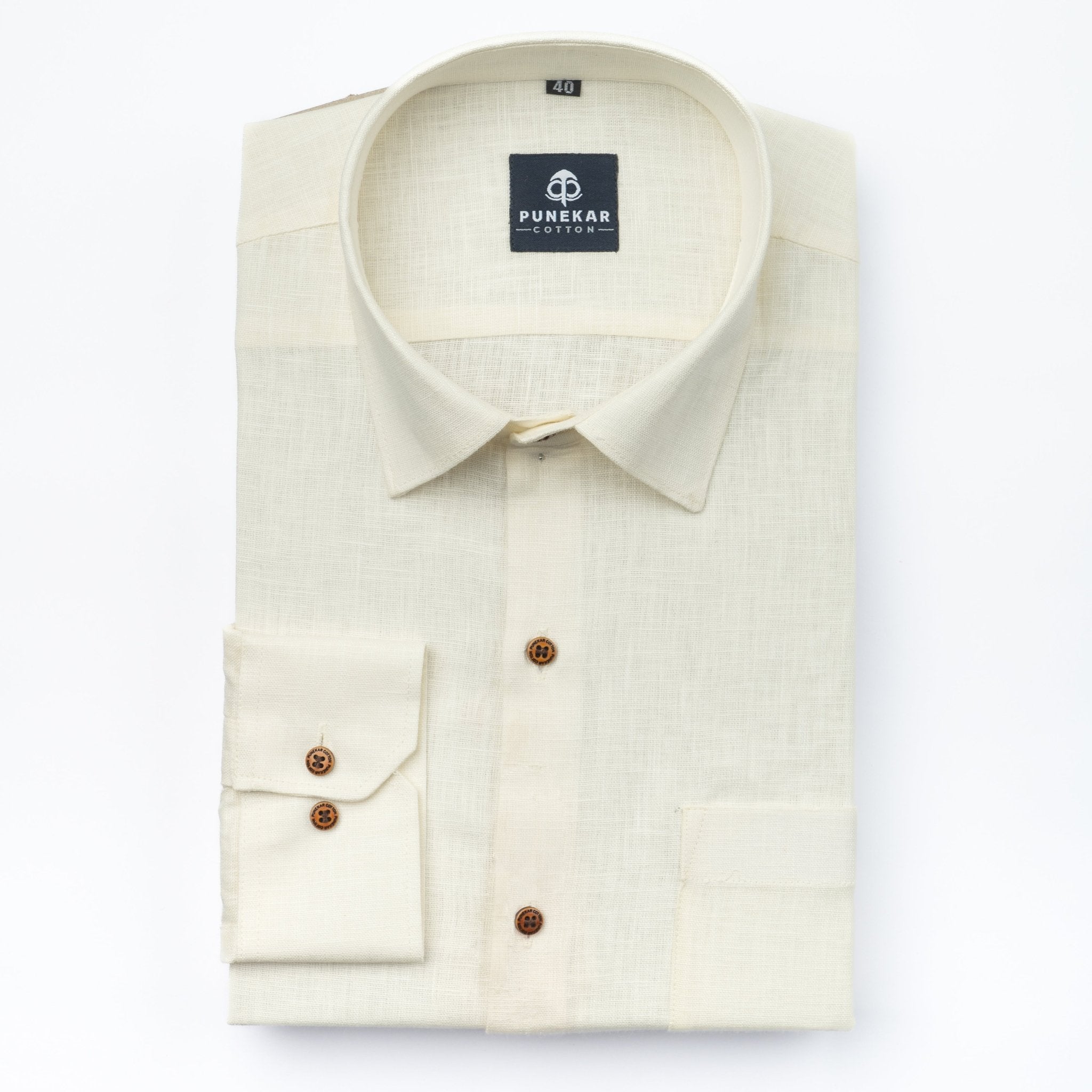 Milky White Color Linen Formal Shirts For Men - Punekar Cotton