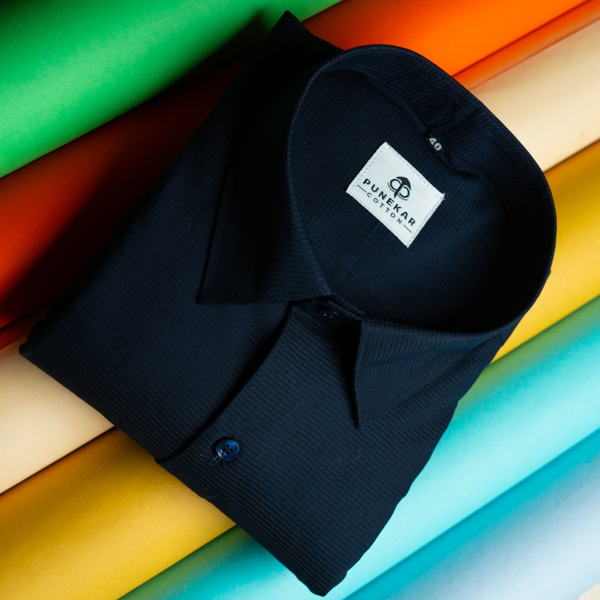 Navy Blue Color Twitter Lining Blende Cotton Shirts For Men - Punekar Cotton