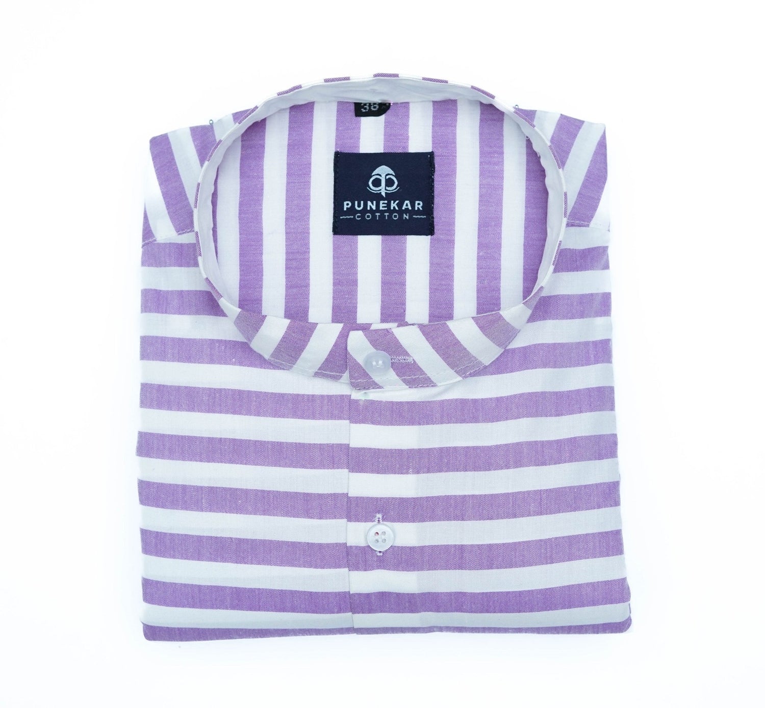 Purple Color Stand Collar Strips Shirts For Men - Punekar Cotton