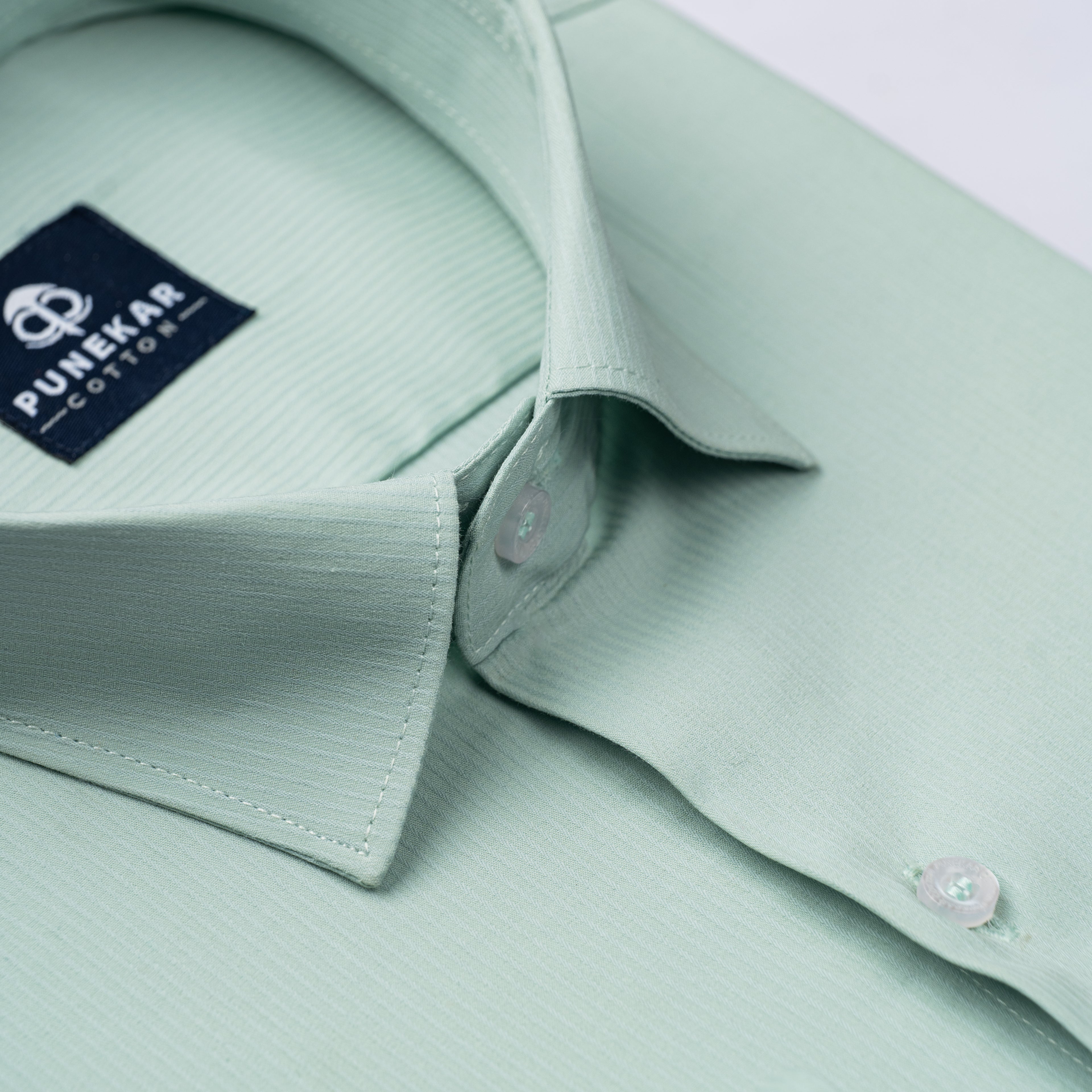 Pista Green Color Lining Texture Lycra Cotton Shirt For Men