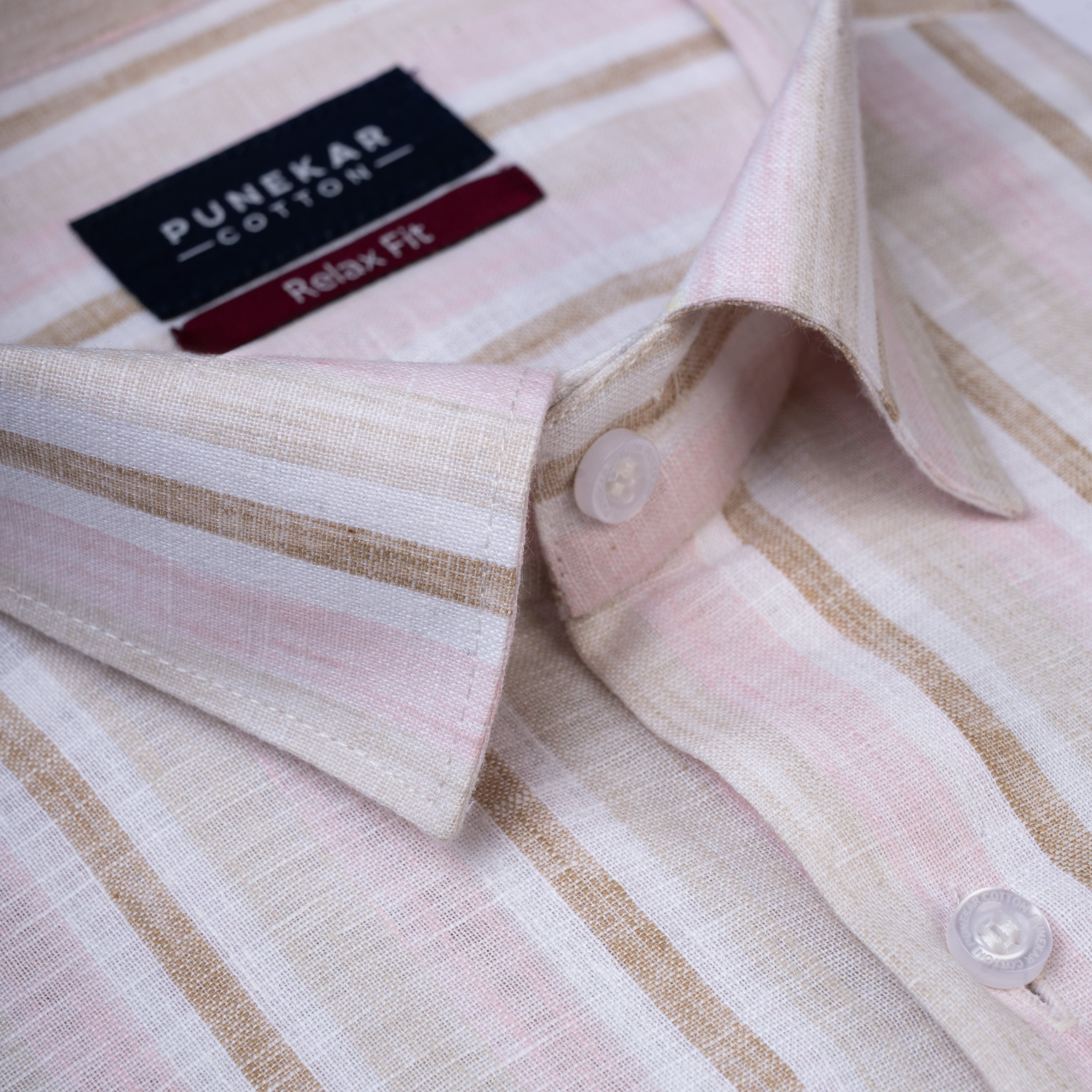 Beige &amp; Pink Colour Vertical Cotton Blend Striped Shirt For Men