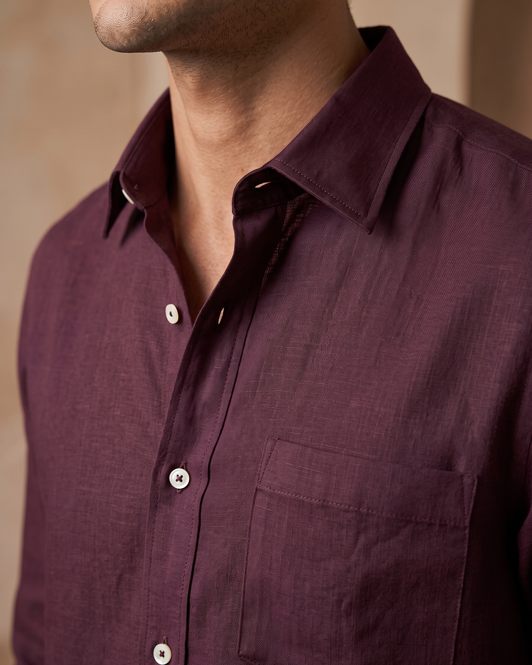 Dark Wine Color 80s Lino Lyocell Shirt For Men