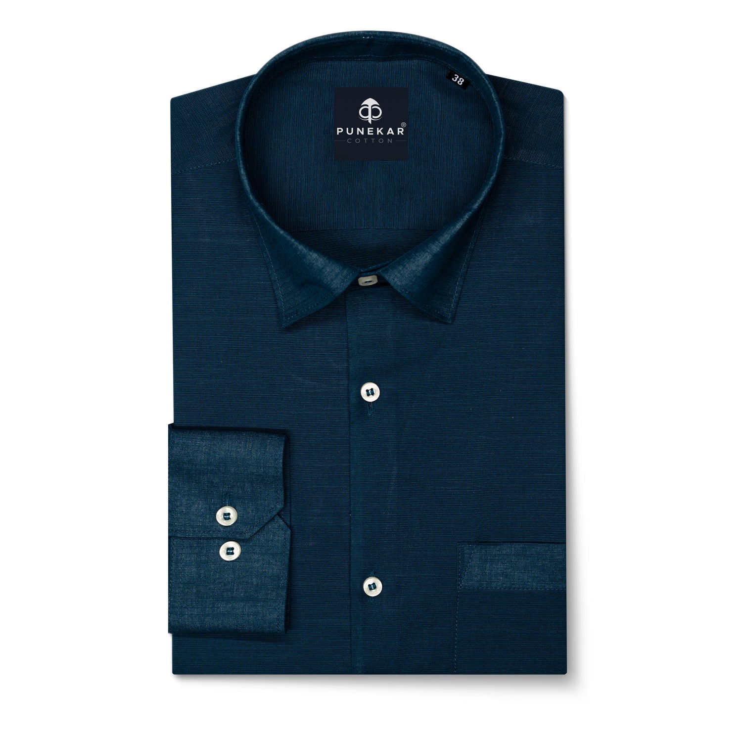 Navy Blue Color Lining Texture Pure Cotton Shirt For Men