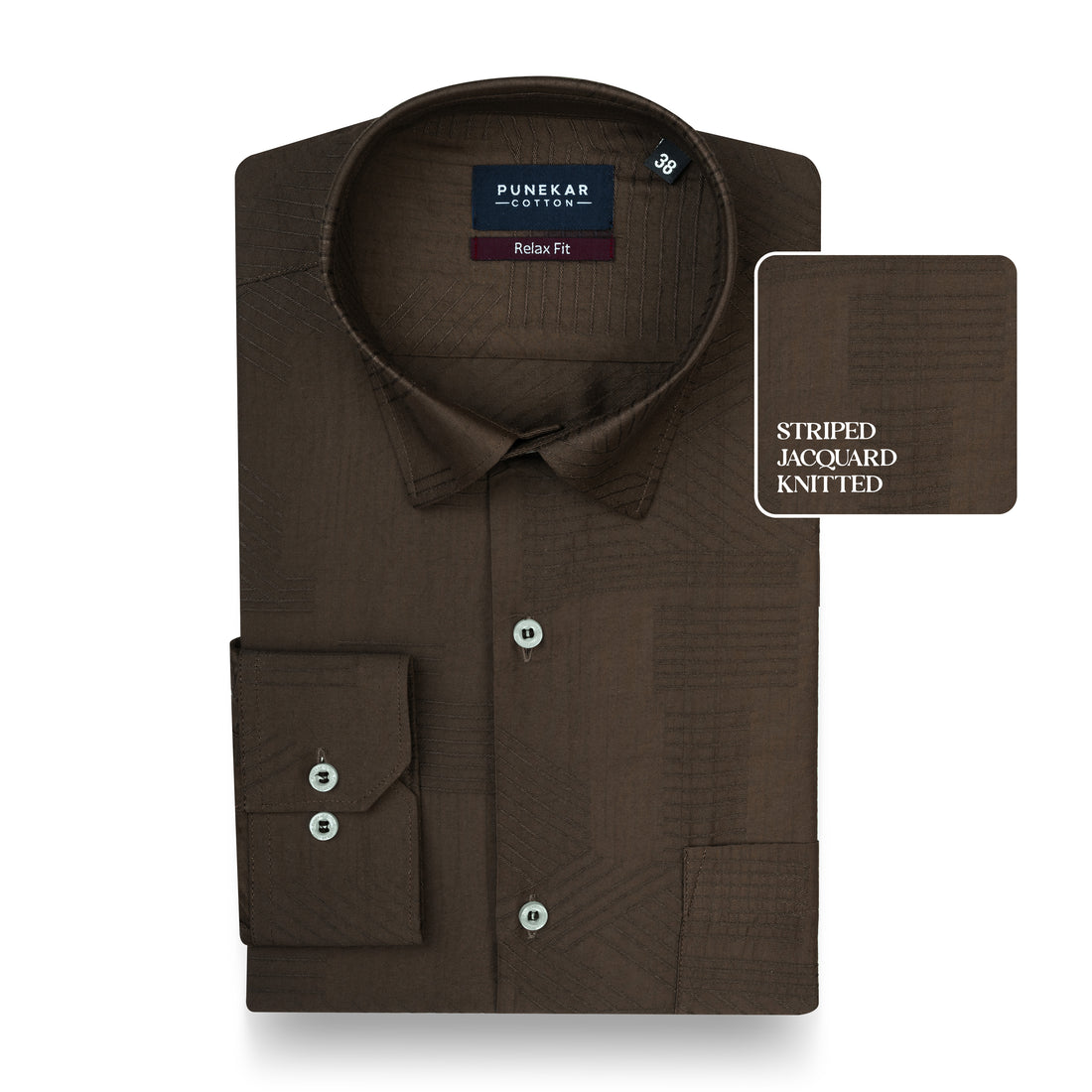 Dark Brown Colour Textured Stripe Jacquard Shirt for Men