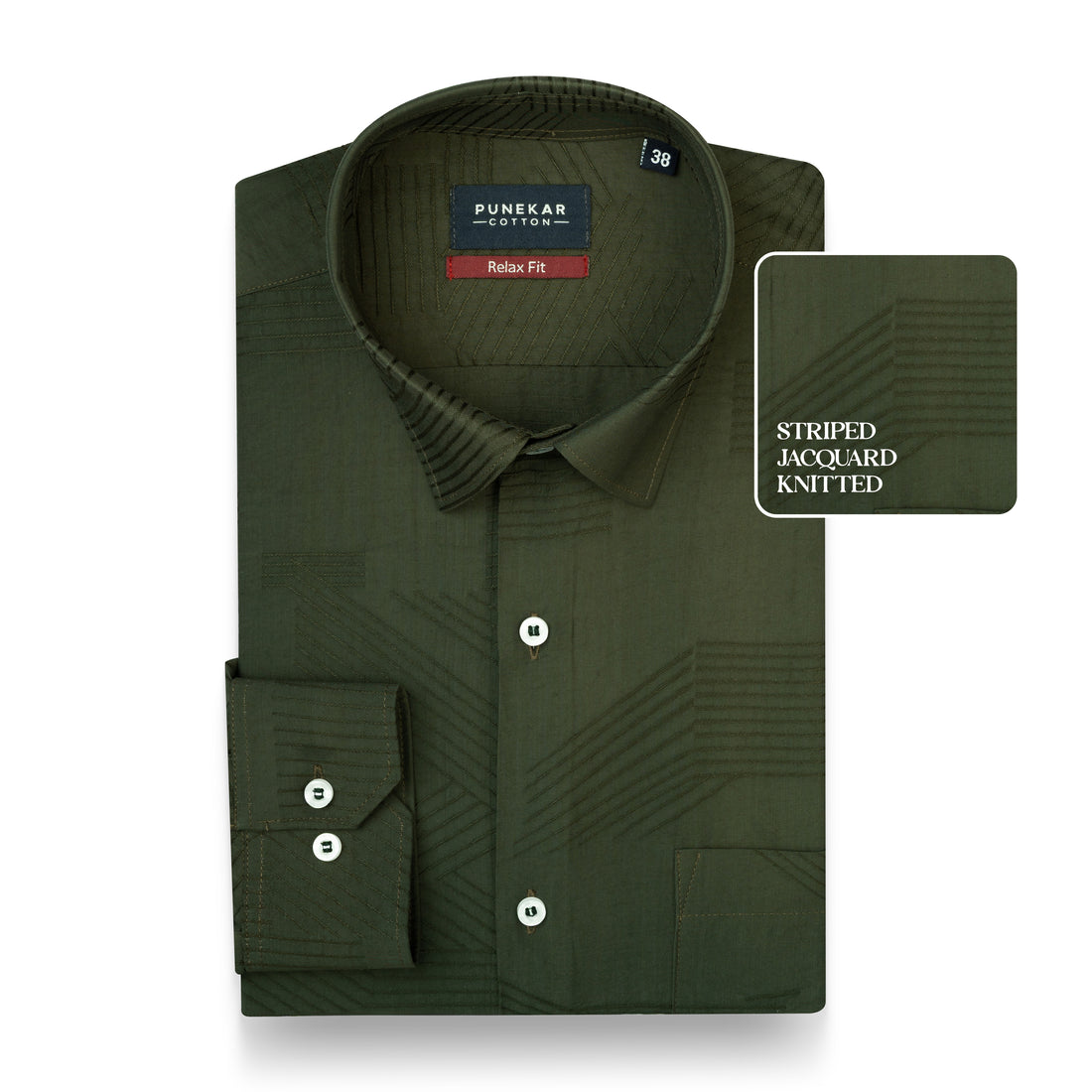 Deep Green Colour Textured Stripe Jacquard Shirt for Men