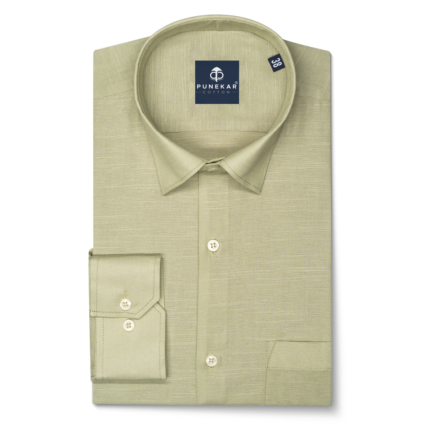 Thistle Green Color Lining Texture Pure Cotton Shirt For Men