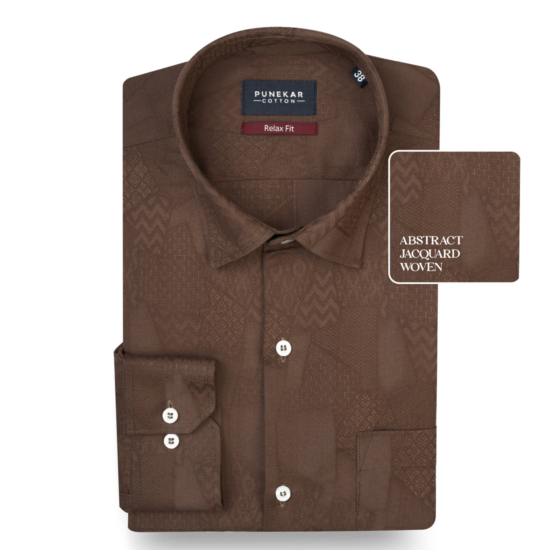 Coco Brown Abstract Textured Jacquard Cotton Shirt for Men