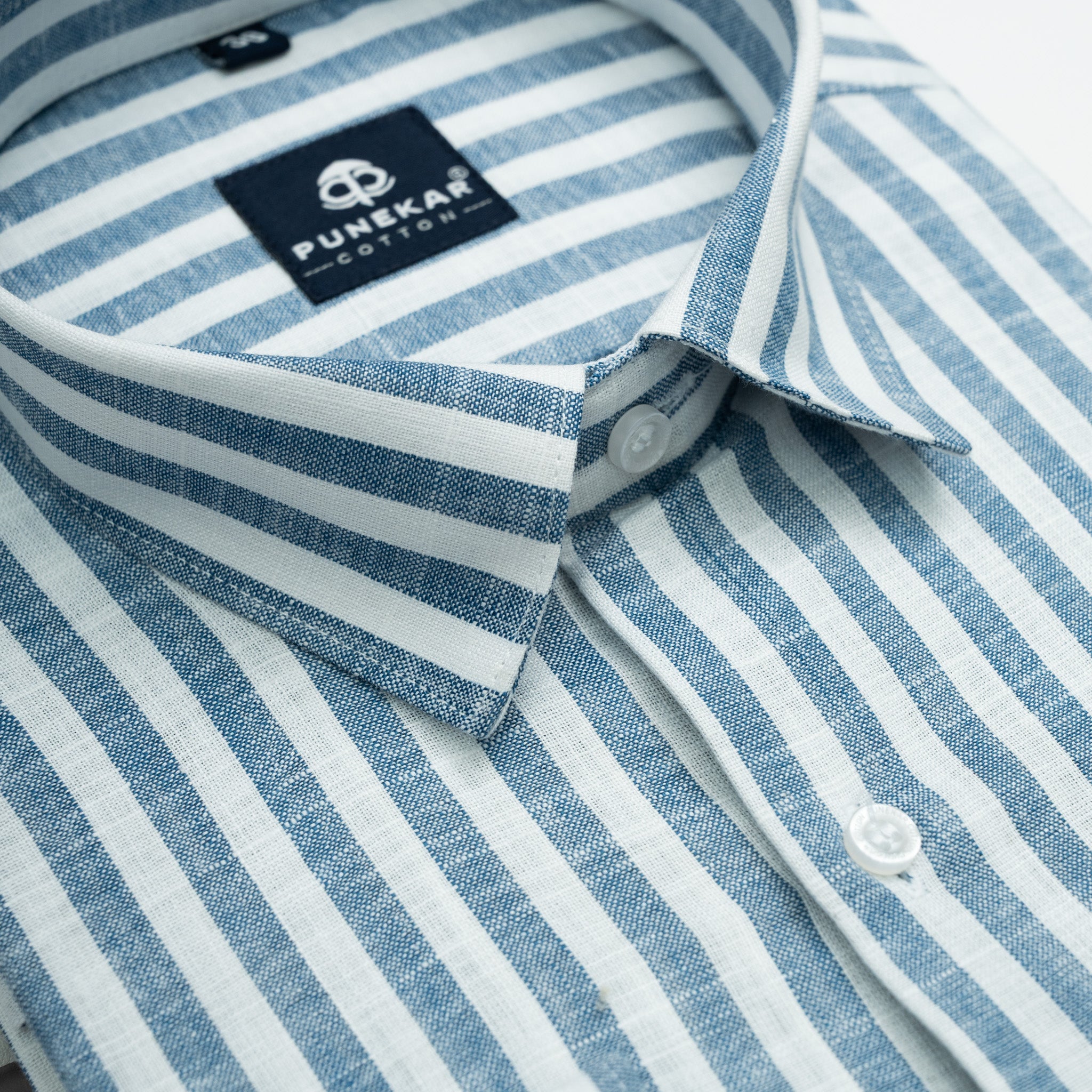 Ash Blue Vertical Stripes Cotton Linen Shirt for Men - Punekar Cotton