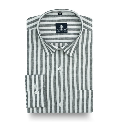 Ash Grey Vertical Stripes Cotton Linen Shirt for Men - Punekar Cotton