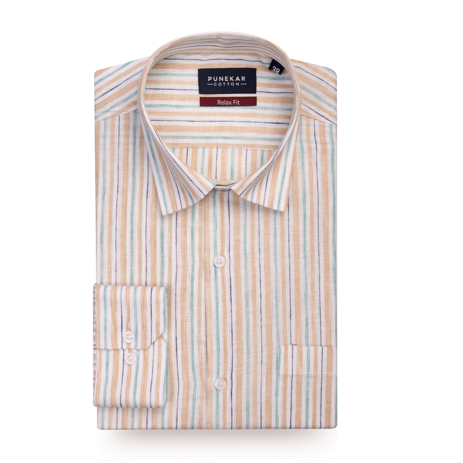 Beige &amp; Aqua Striped Blend Cotton Shirt for Men - Punekar Cotton