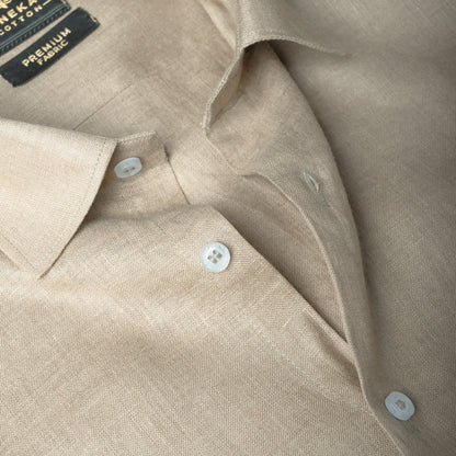 Beige Color 60Lea Pure Linen Shirt For Men - Punekar Cotton