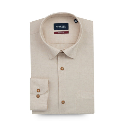 Beige Color Cotton Blend Kosa Texture Shirts For Men - Punekar Cotton