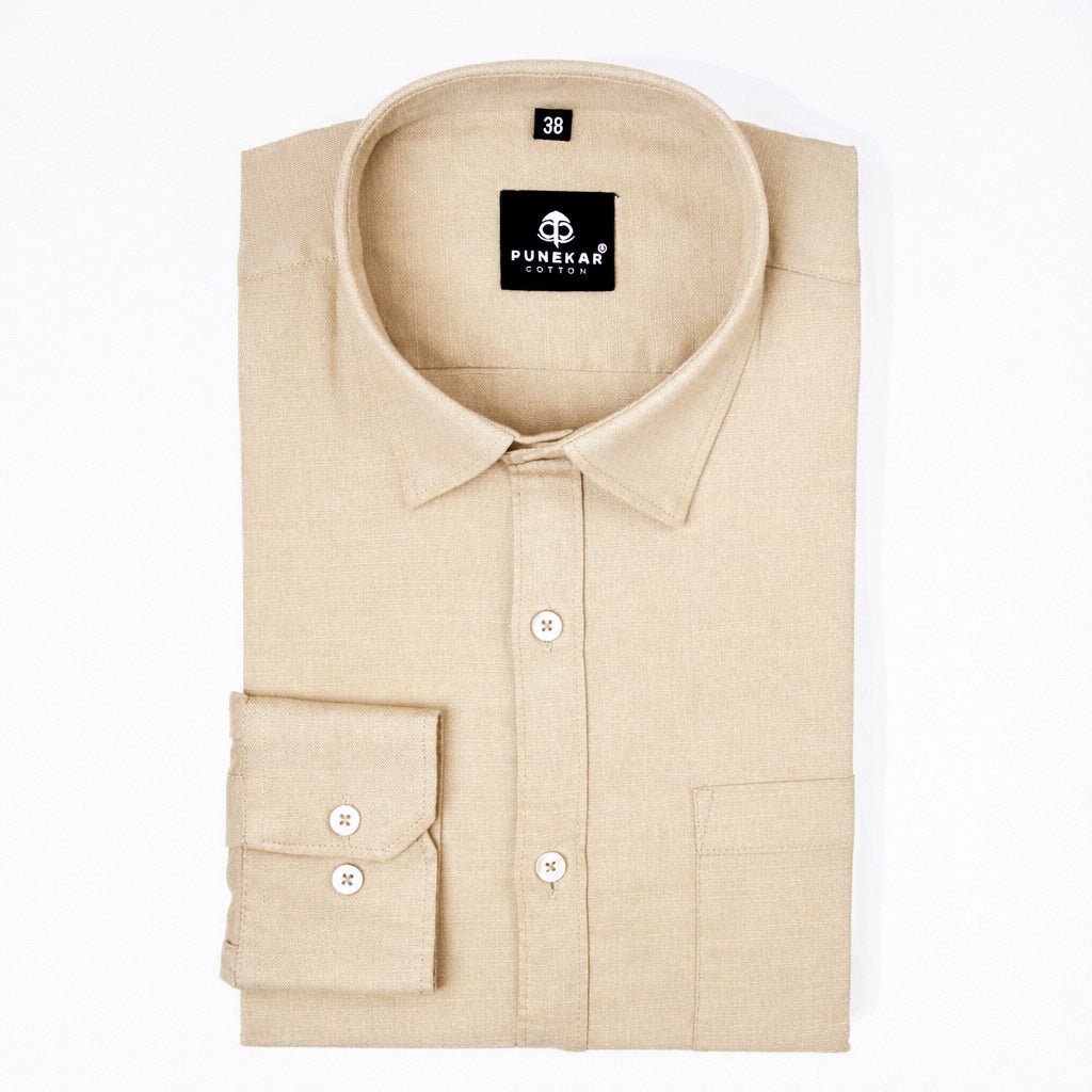 Beige Color Cotton Linen Shirt For Men - Punekar Cotton