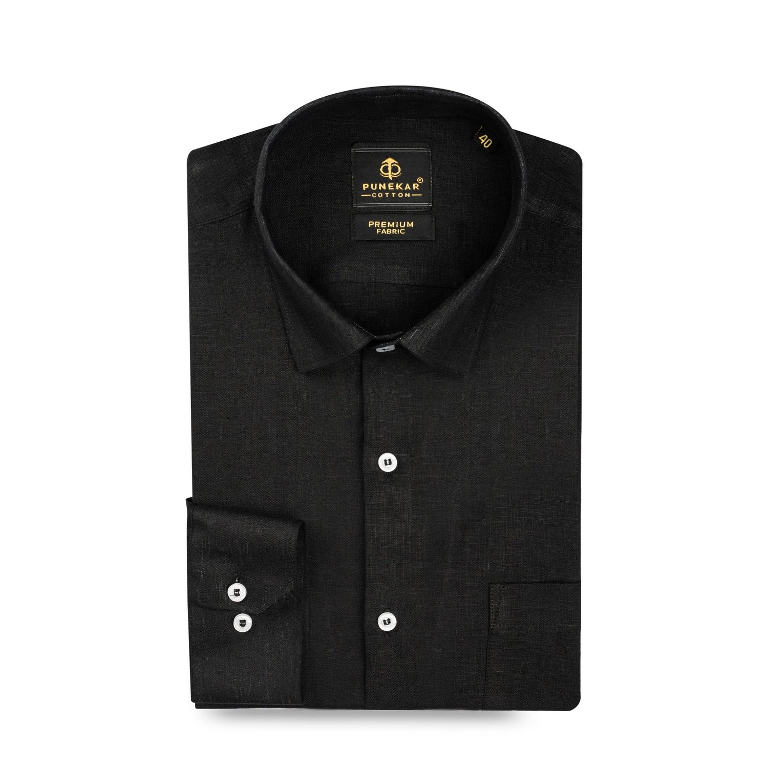 Black Color 60Lea Pure Linen Shirt For Men - Punekar Cotton
