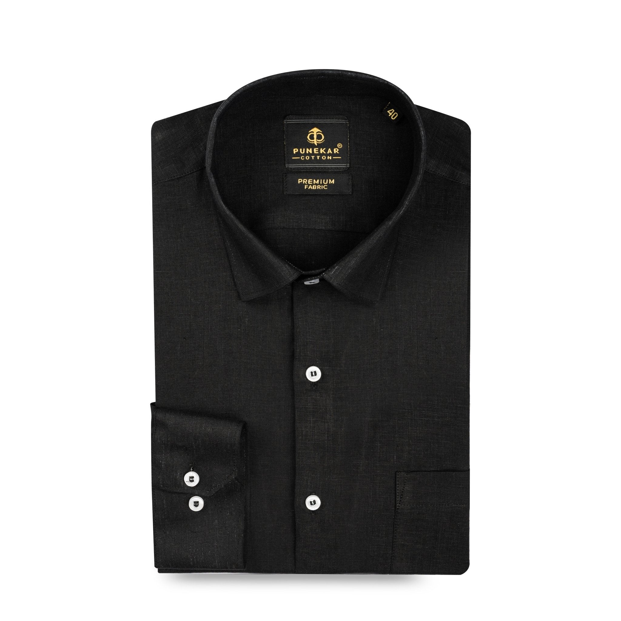 Black Color 60Lea Pure Linen Shirt For Men - Punekar Cotton