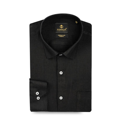 Black Color 60Lea Pure Linen Shirt For Men - Punekar Cotton