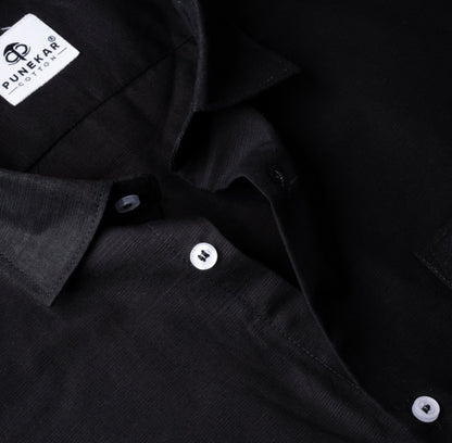 Black Color Lining Texture Pure Cotton Shirt For Men - Punekar Cotton