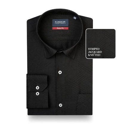 Black Colour Textured Stripe Jacquard Shirt for Men - Punekar Cotton