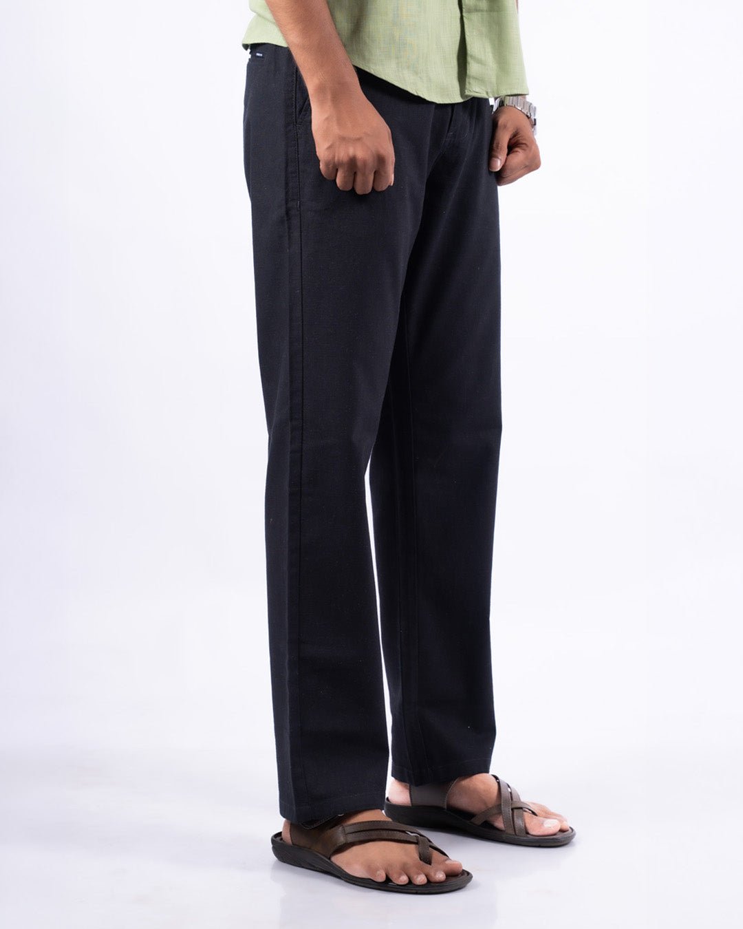 Black Everyday Cotton Linen Straight-Fit Pants for Men - Punekar Cotton