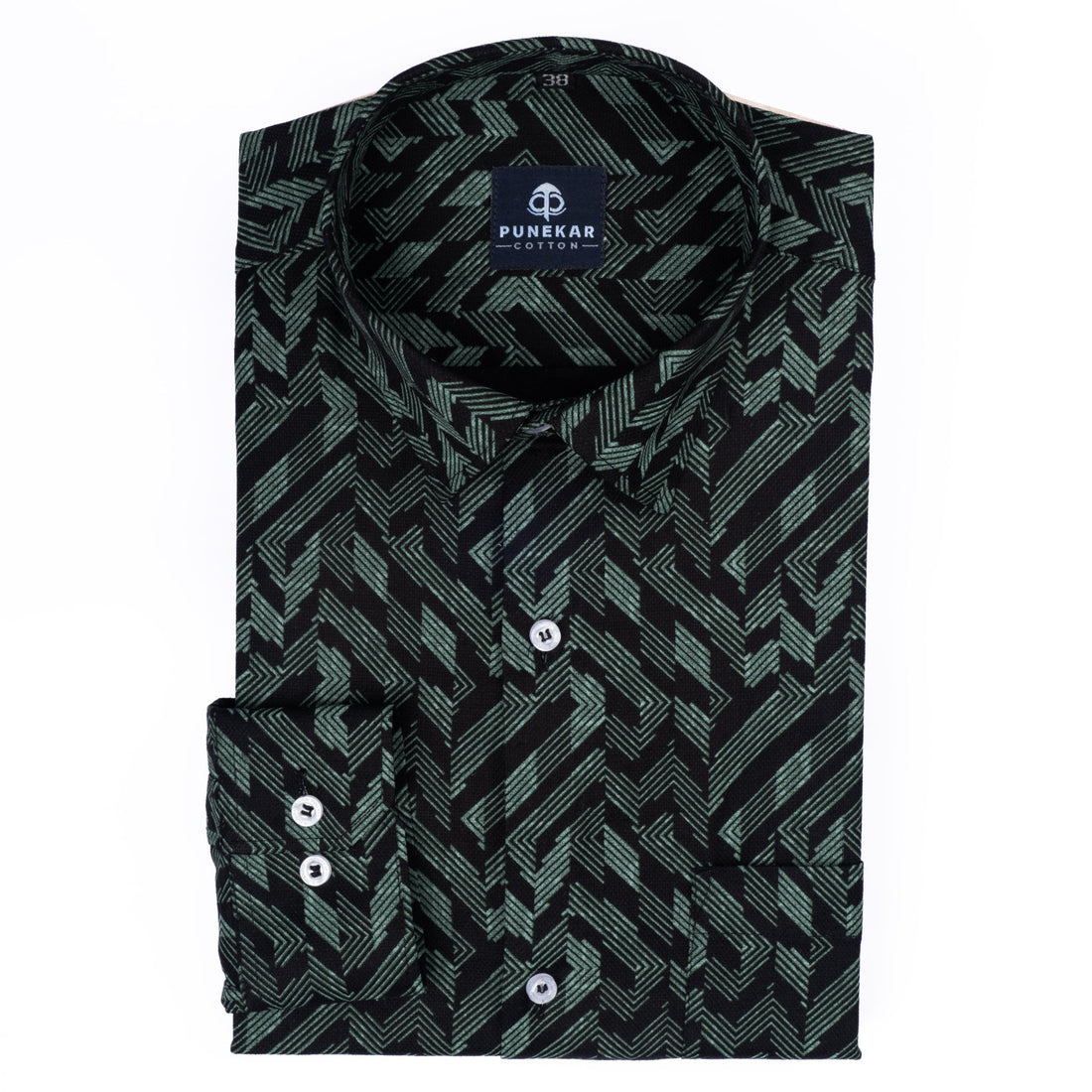 Black Green Color Arrow Printed Cotton Shirt For Men - Punekar Cotton