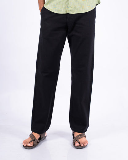 Black Everyday Cotton Linen Straight-Fit Pants for Men