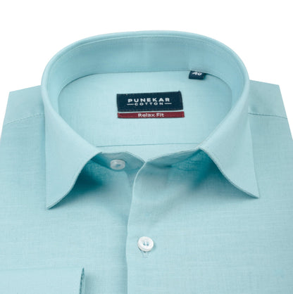 Blue Color Solid Cotton Linen Shirt For Men - Punekar Cotton