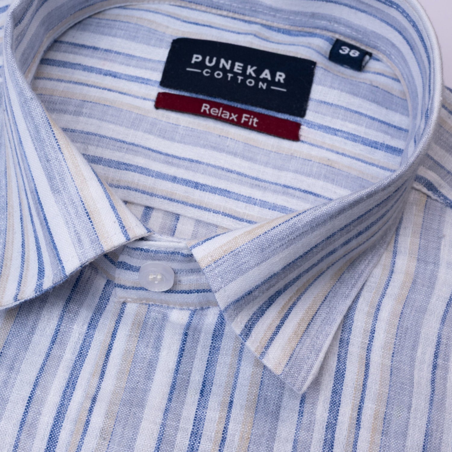 Blue Grey Striped Blend Cotton Shirt for Men - Punekar Cotton