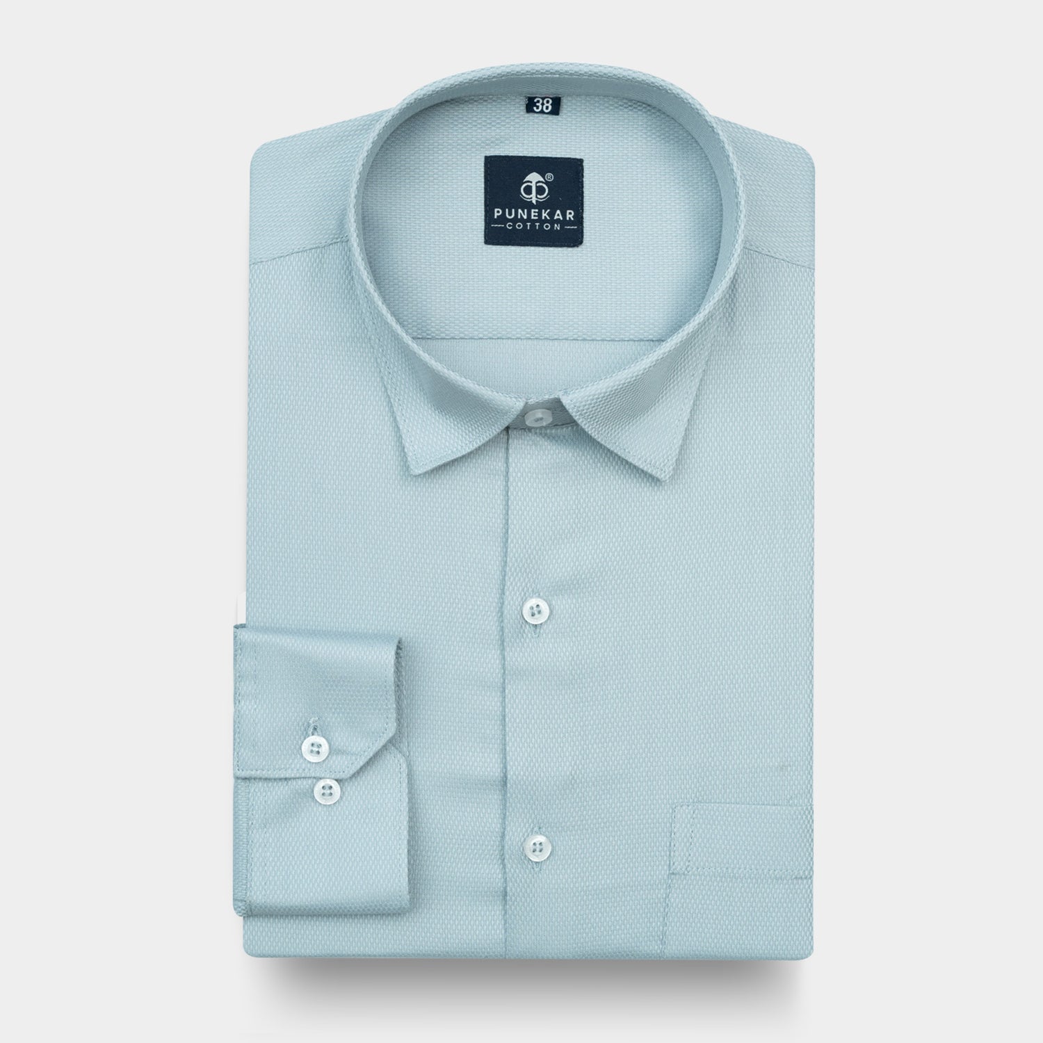Powder Blue MattMini Textured Cotton Tencel Shirt For Men