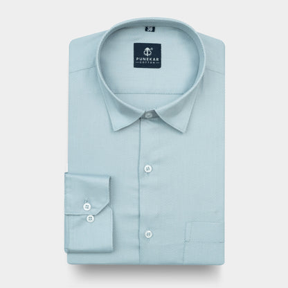 Powder Blue MattMini Textured Cotton Tencel Shirt For Men