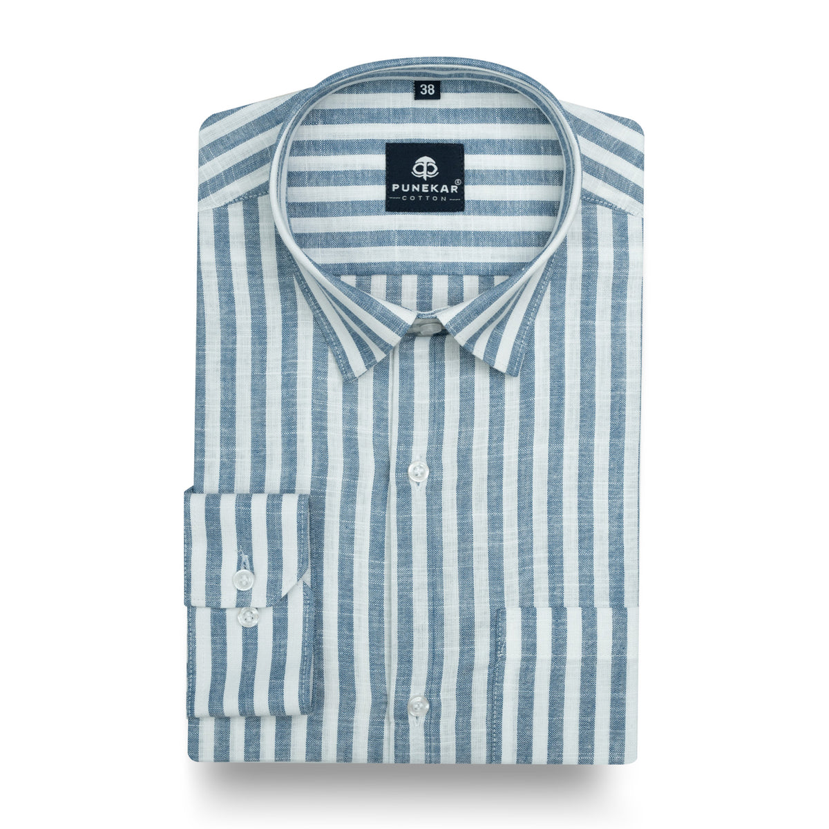 Ash Blue Vertical Stripes Cotton Linen Shirt for Men