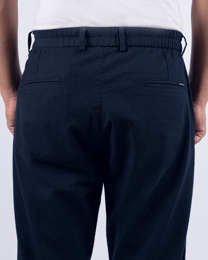 Navy Blue Everyday Cotton Linen Straight-Fit Pants for Men