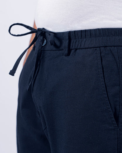 Navy Blue Everyday Cotton Linen Straight-Fit Pants for Men
