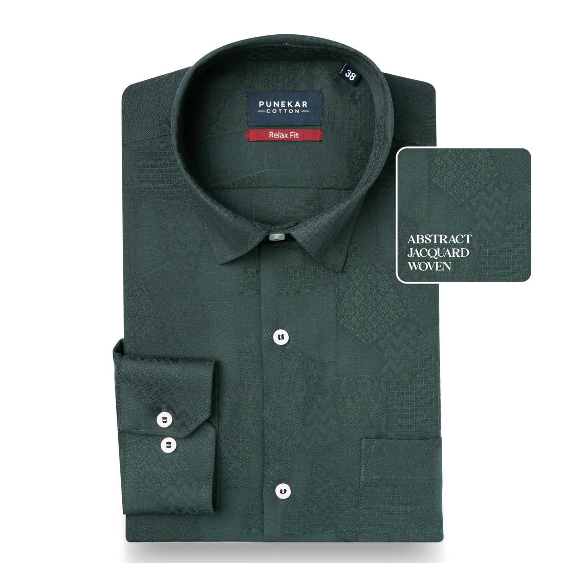 Bottle Green Abstract Textured Jacquard Cotton Shirt for Men - Punekar Cotton