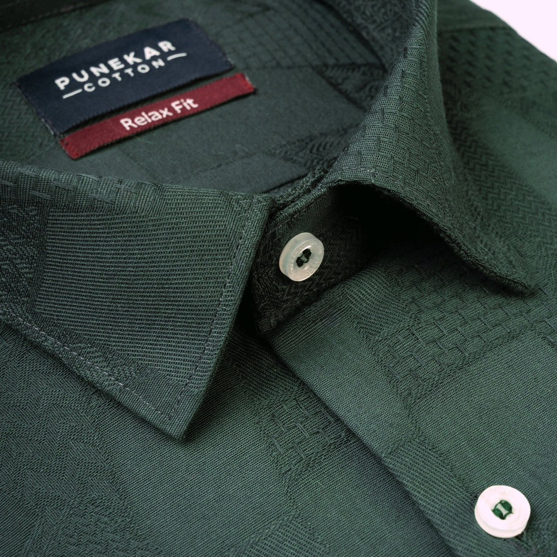 Bottle Green Abstract Textured Jacquard Cotton Shirt for Men - Punekar Cotton