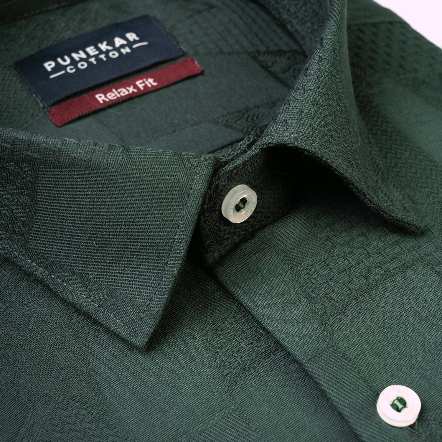 Bottle Green Abstract Textured Jacquard Cotton Shirt for Men - Punekar Cotton