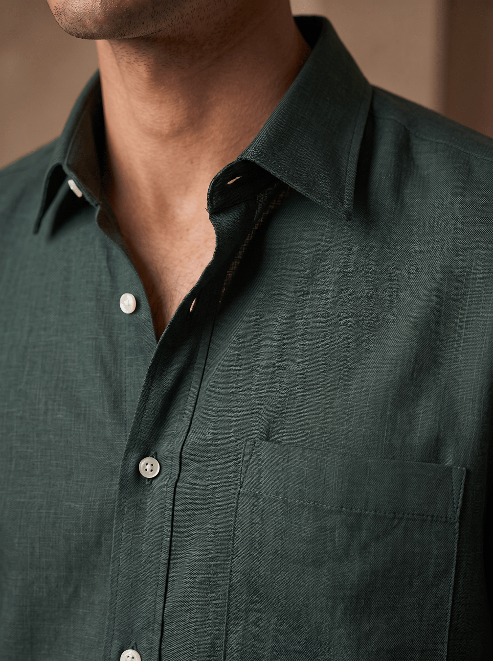 Bottle Green Color 80s Lino Lyocell Shirt For Men - Punekar Cotton