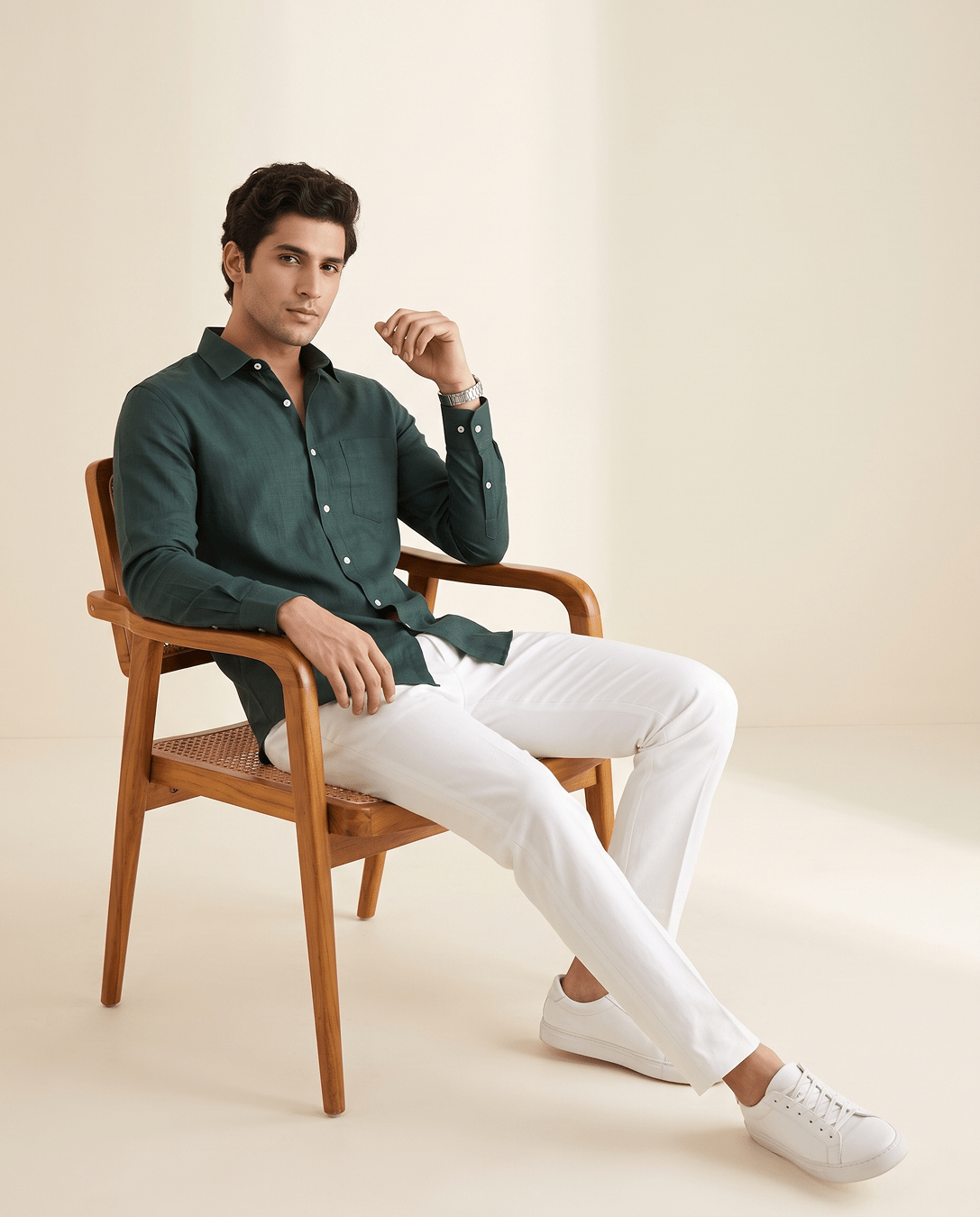 Bottle Green Color 80s Lino Lyocell Shirt For Men - Punekar Cotton
