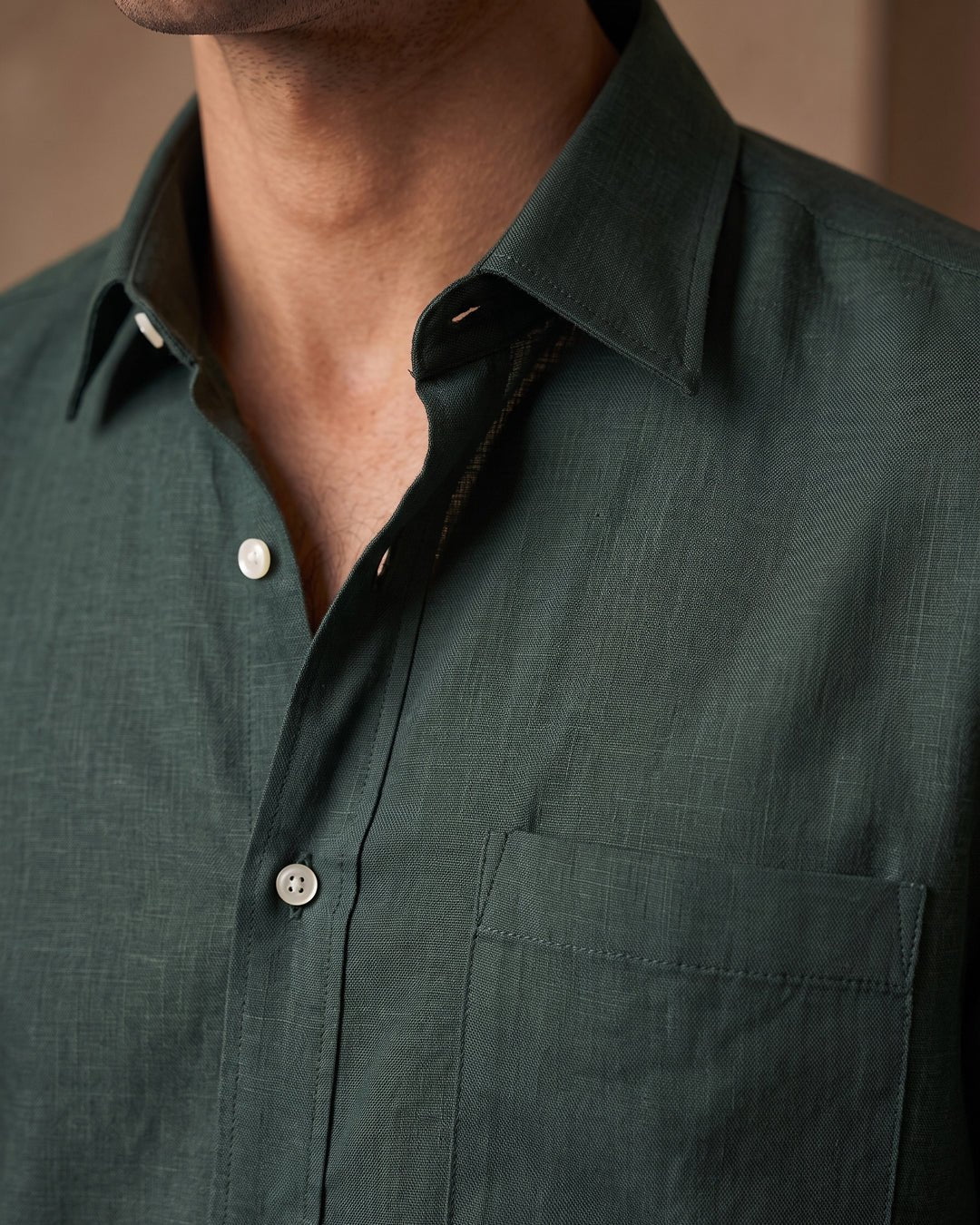 Bottle Green Color 80s Lino Lyocell Shirt For Men - Punekar Cotton