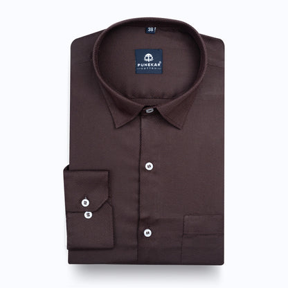 Espresso Brown Softweave Cotton Tencel Textured Shirt For Men