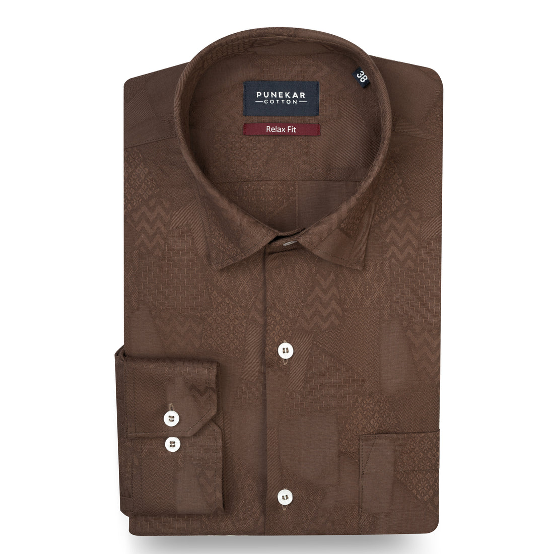 Coco Brown Abstract Textured Jacquard Cotton Shirt for Men