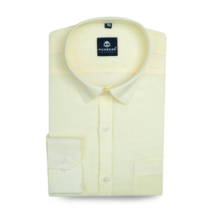 Butter Yellow Color 80s Lino Lyocell Shirt For Men - Punekar Cotton
