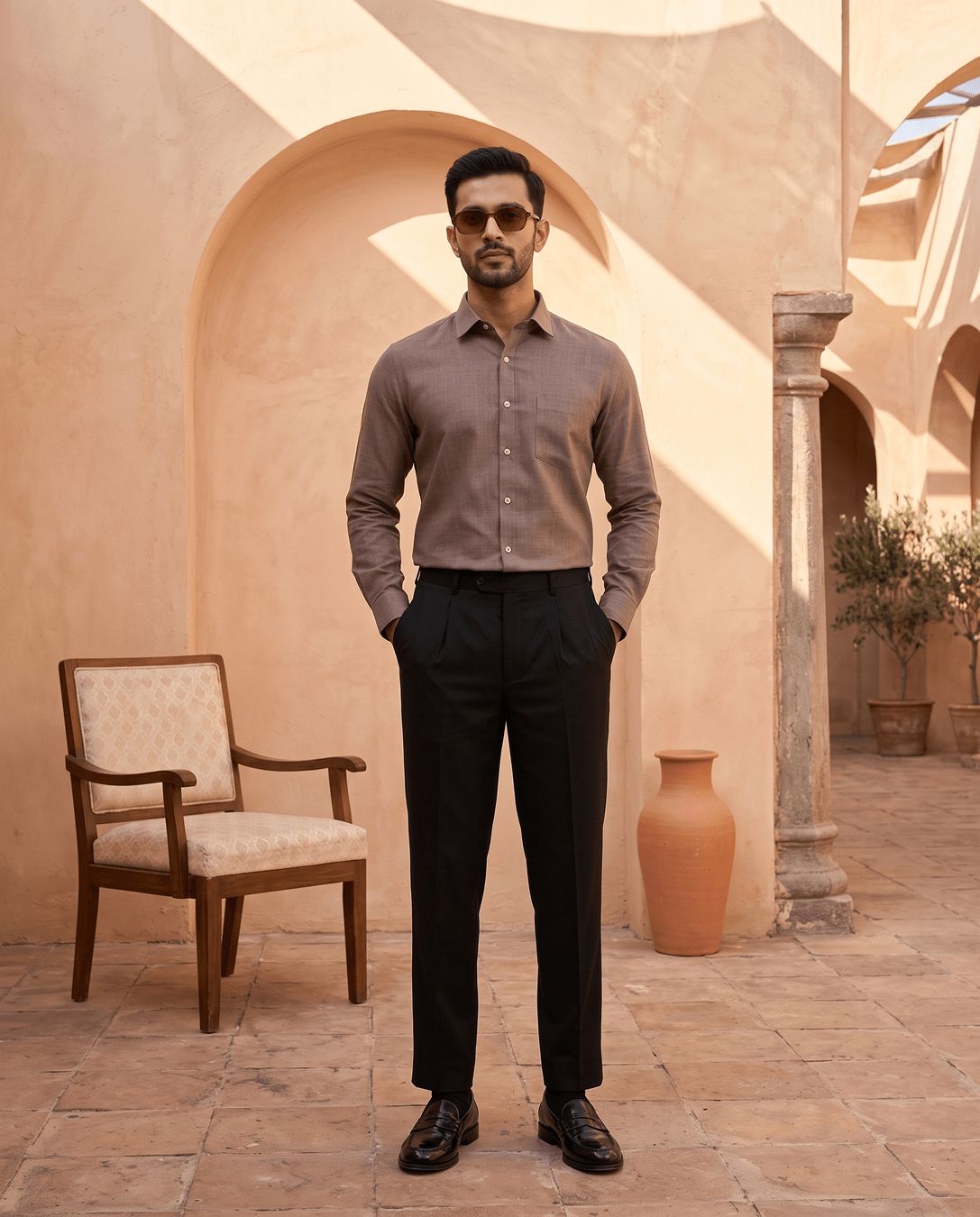 Coco Brown Color 80s Lino Lyocell Shirt For Men - Punekar Cotton