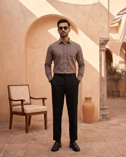 Coco Brown Color 80s Lino Lyocell Shirt For Men - Punekar Cotton