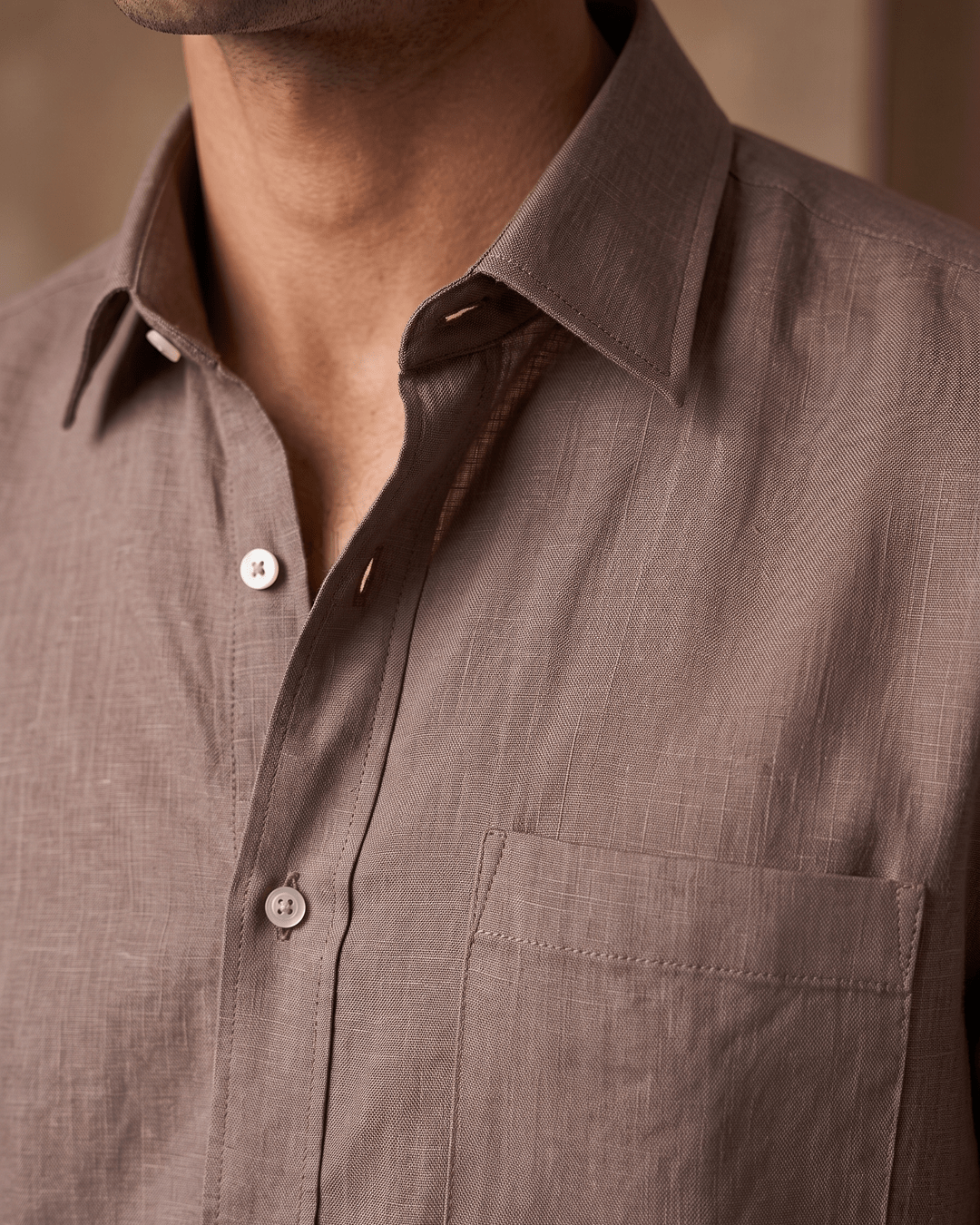 Coco Brown Color 80s Lino Lyocell Shirt For Men - Punekar Cotton