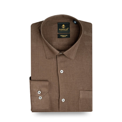 Coffee Brown 60Lea Pure Linen Shirt For Men - Punekar Cotton