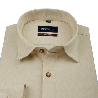 Cream Color Cotton Blend Kosa Texture Shirts For Men - Punekar Cotton