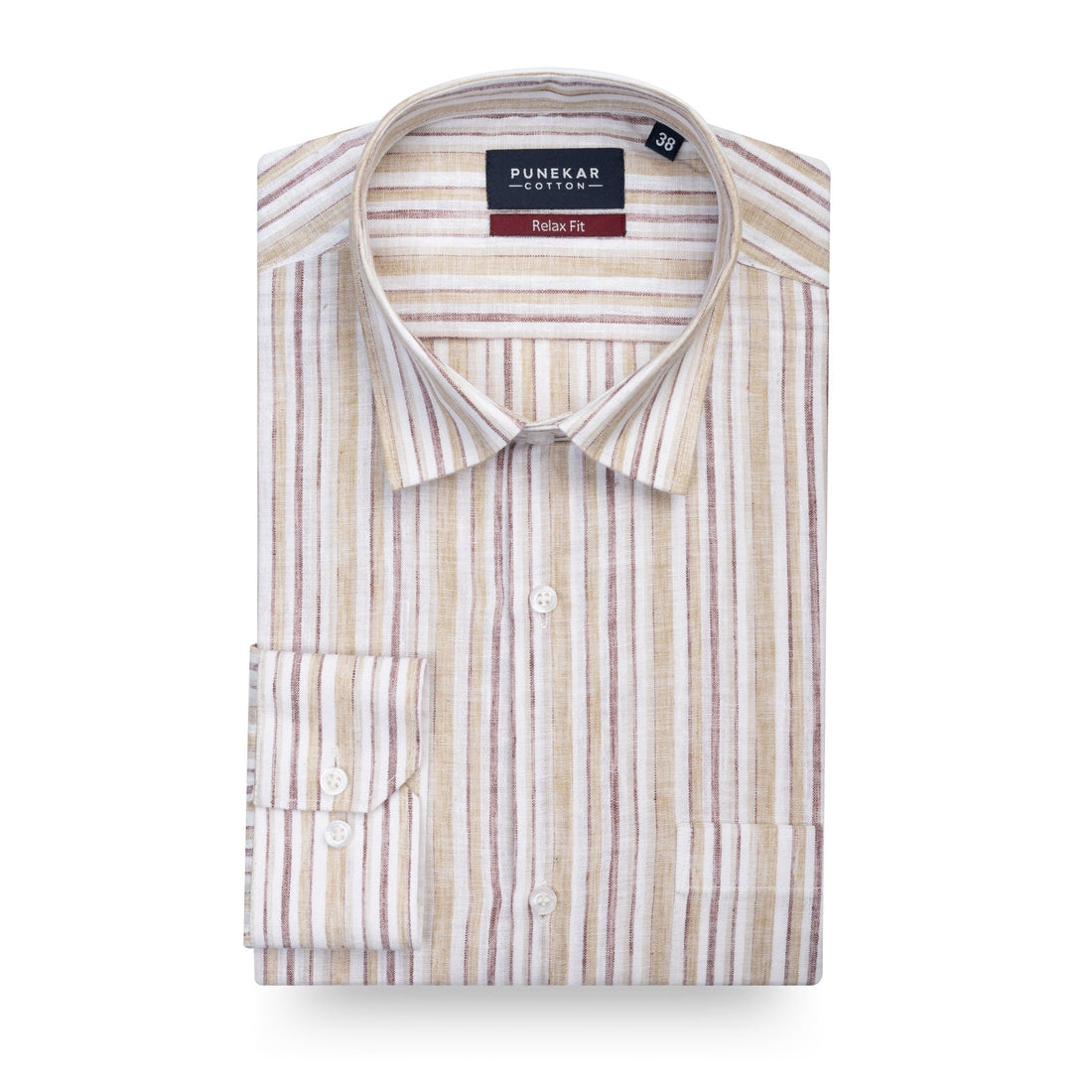 Cream &amp; Maroon Striped Blend Cotton Shirt for Men - Punekar Cotton