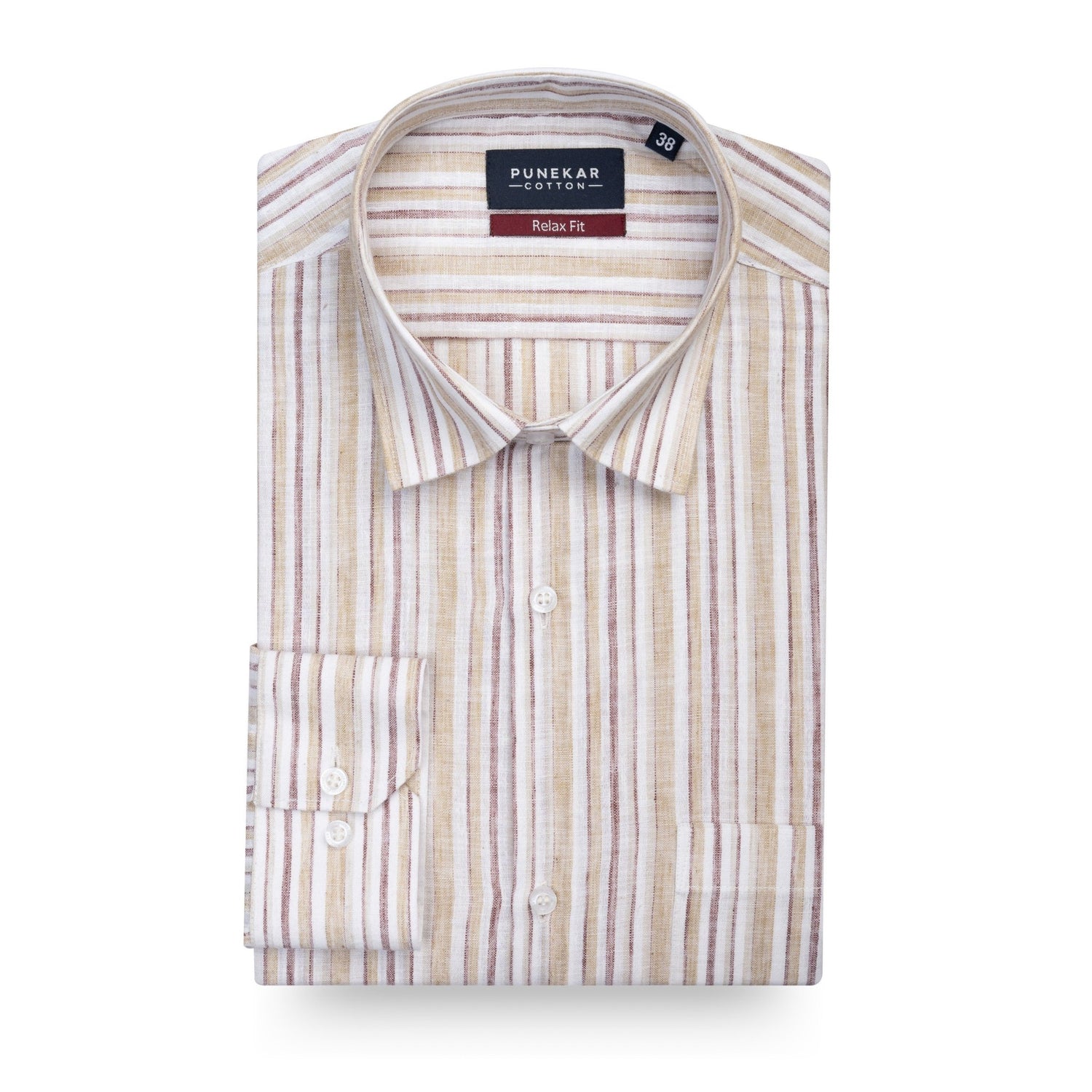 Cream &amp; Maroon Striped Blend Cotton Shirt for Men - Punekar Cotton