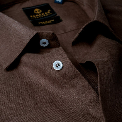 Dark Brown 60Lea Pure Linen Shirt For Men - Punekar Cotton